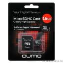 Карта памяти SDHC  16GB QUMO Класс 10 (скорость записи 10МБ/с, обмена данными - 66х)